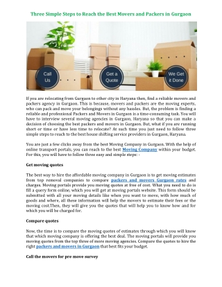 Three Simple Steps to Reach the Best Movers and Packers in Gurgaon