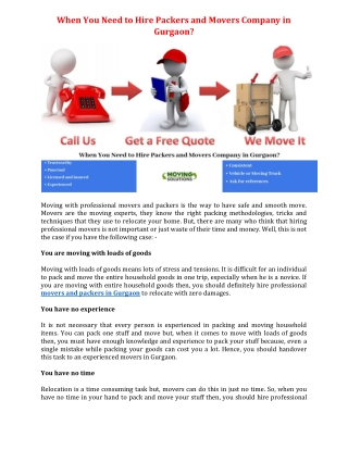 When You Need to Hire Packers and Movers Company in Gurgaon?