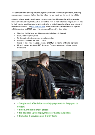 RAC Fixed Price Service Plan UK