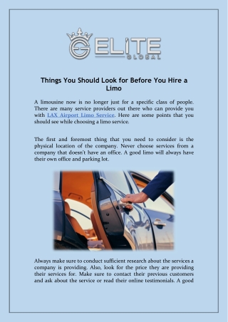 Things You Should Look for Before You Hire a Limo