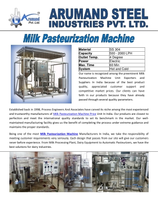 Milk Pasteurization Machine