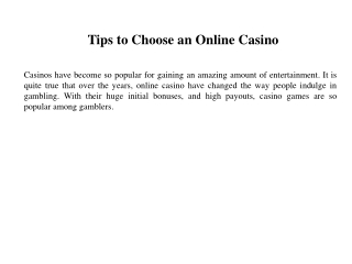 Tips to Choose an Online Casino