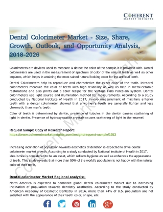 Dental Colorimeter Market Surge in Demand from Healthcare Industry to Boost Growth Forecast to 2026