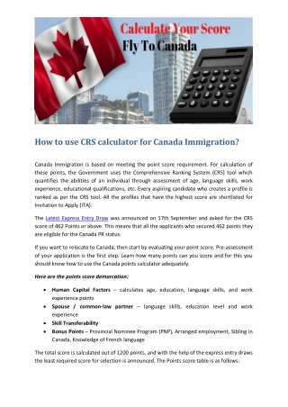 CRS Calculator for Canada Immigration