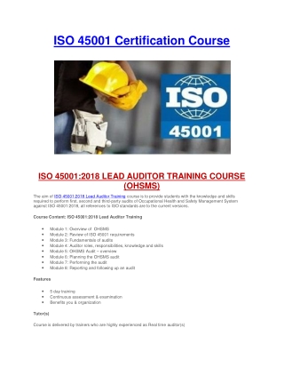 ISO 45001 Lead Auditor Training course