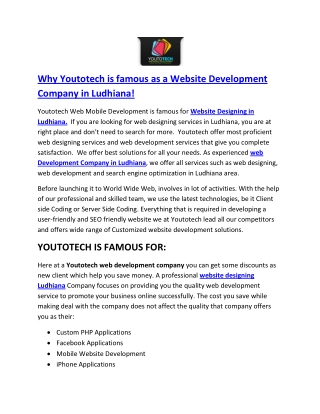 Why Youtotech is famous as a Website Development Company in Ludhiana!