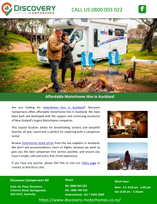 Affordable Motorhome Hire in Auckland