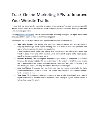 Track Online Marketing KPIs to Improve Your Website Traffic