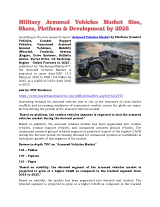 Military Armored Vehicles Market Size, Share, Platform & Development by 2025