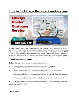 How to fix Linksys Router not working issue?