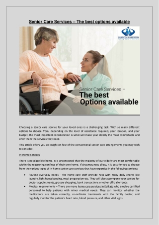 Senior Care Services – The best options available