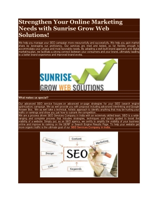 Strengthen Your Online Marketing Needs with Sunrise Grow Web Solutions!
