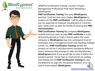 {{PMP®}} Certification Training Courses |Project Management Professional Prep Exam Workshop| MindCypress