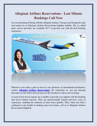 Contact Allegiant Airlines Reservations Phone Number to Last Minute of Ticket Booking