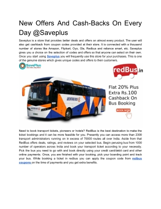 New Offers And Cash-Backs On Every Day @Saveplus