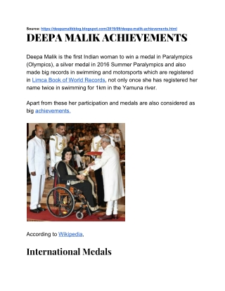 DEEPA MALIK ACHIEVEMENTS