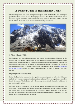 A Detailed Guide to The Salkantay Trails