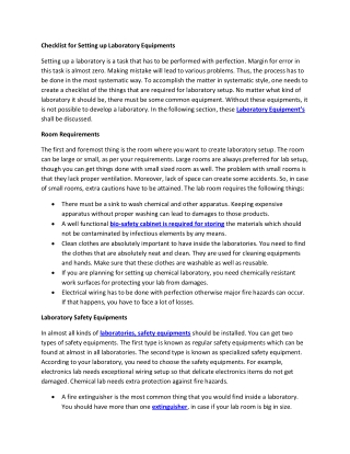 Checklist for Setting up Laboratory Equipments