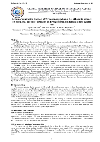 Action of contractile fraction of Vernonia amygdalina. Del ethanolic extract on hormonal profile of Estrogen and Progest