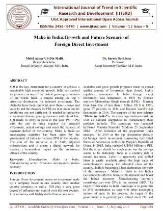 Make in India Growth and Future Scenario of Foreign Direct Investment