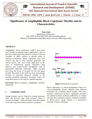 Significance of Amphiphilic Block Copolymer Micelles and its Characteristics