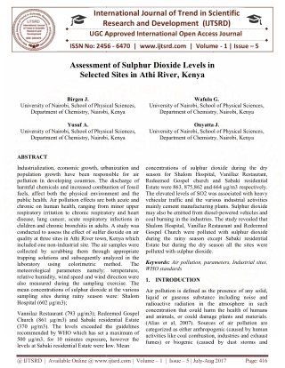 Assessment of Sulphur Dioxide Levels in Selected Sites in Athi River, Kenya