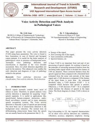 Voice Activity Detection and Pitch analysis in Pathological Voices
