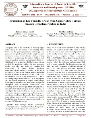 Production of Eco Friendly Bricks from Copper Mine Tailings through Geopolymerization in India