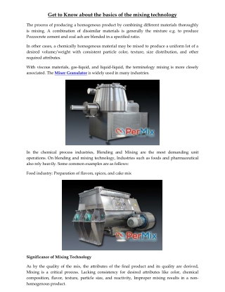 Get to Know about the basics of the mixing technology