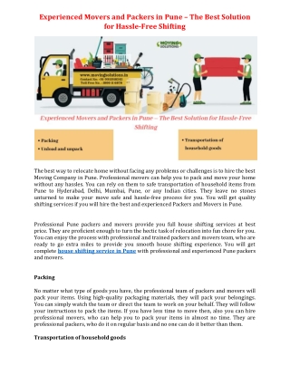 Experienced Movers and Packers in Pune – The Best Solution for Hassle-Free Shifting