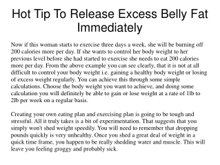 Hot Tip To Release Excess Belly Fat Immediately