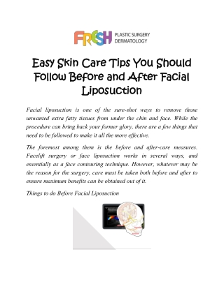 Easy Skin Care Tips You Should Follow Before and After Facial Liposuction