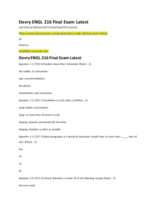 Devry ENGL 216 Final Exam Latest