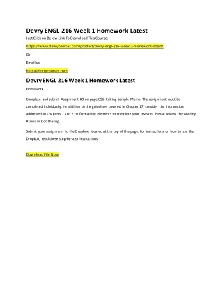 Devry ENGL 216 Week 1 Homework Latest