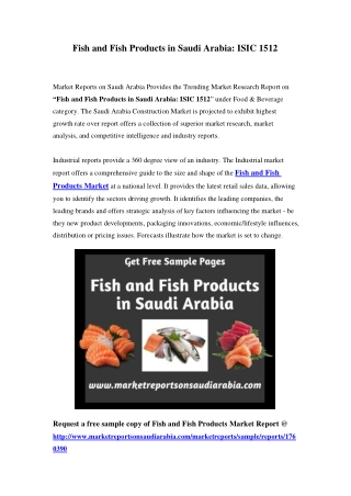 Saudi Arabia Fish and Fish Products Market: Industry Trends, Opportunity and Forecast Till 2023