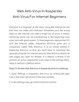 Web Anti-Virus In Kaspersky Anti-Virus For Internet Beginners