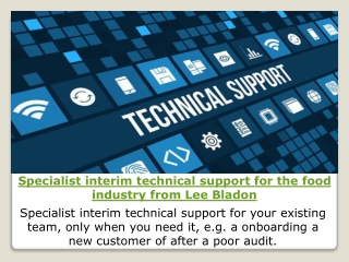 Specialist interim technical support for the food industry from Lee Bladon