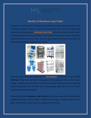 Benefits of Warehouse Cage Trolley