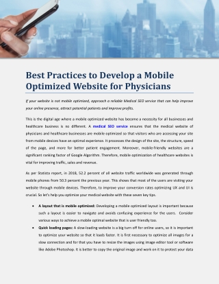 Best Practices to Develop a Mobile Optimized Website for Physicians