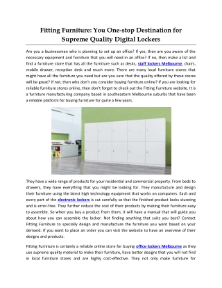 Fitting Furniture: You One-stop Destination for Supreme Quality Digital Lockers