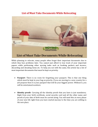 List of Must Take Documents While Relocating
