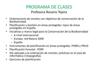 PROGRAMA DE CLASES Profesora Rosario Tejera