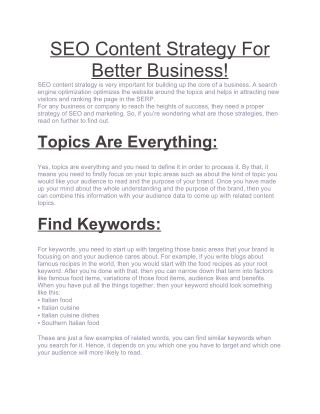 SEO Content Strategy For Better Business!