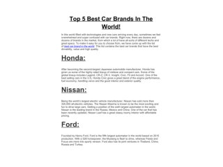 Top 5 Best Car Brands In The World!