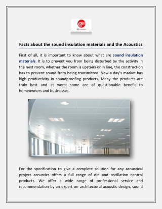 Facts about the sound insulation materials and the Acoustics
