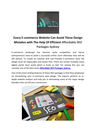 Every E-commerce Website Can Avoid These Design Mistakes with The Help Of Efficient Affordable SEO Packages Sydney