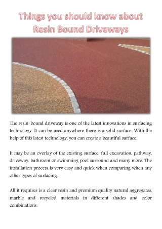 Things you should know about Resin Bound Driveways