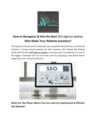 How to Recognize & Hire the Best SEO Agency Sydney Who Make Your Website Seamless?