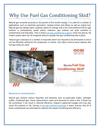 Why do we need Fuel Gas Conditioning Skid?