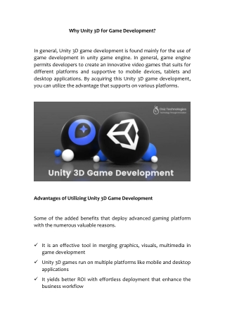 Why Unity 3D for Game Development?